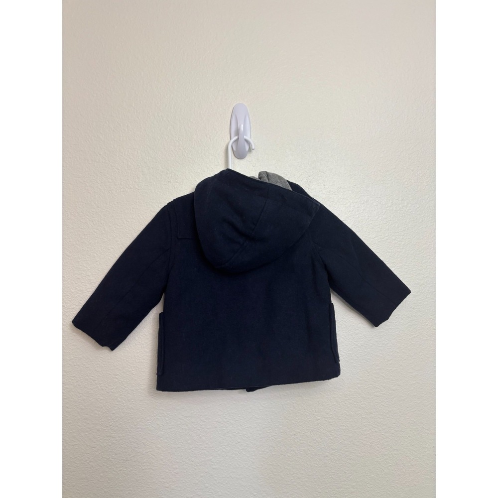 Baby Gap Girl Boy  Navy Peacoat Hood Toggle Snap  Wool Blend  12-18 mo Preppy - Picture 3 of 12
